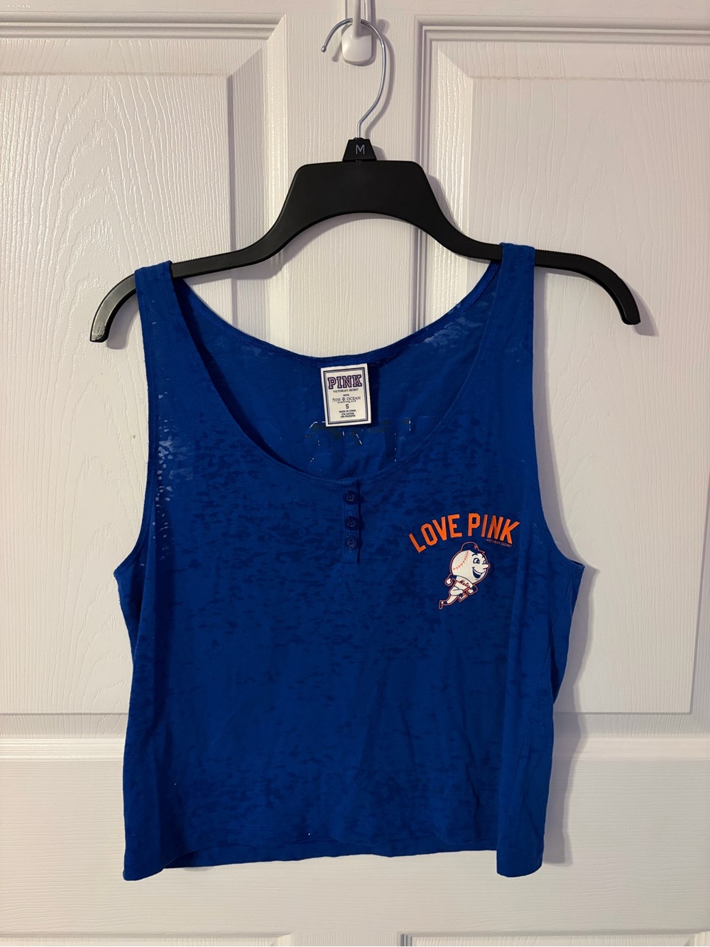 PINK Victoria's Secret METS Royal Blue Tank with 'Love Pink' Graphic